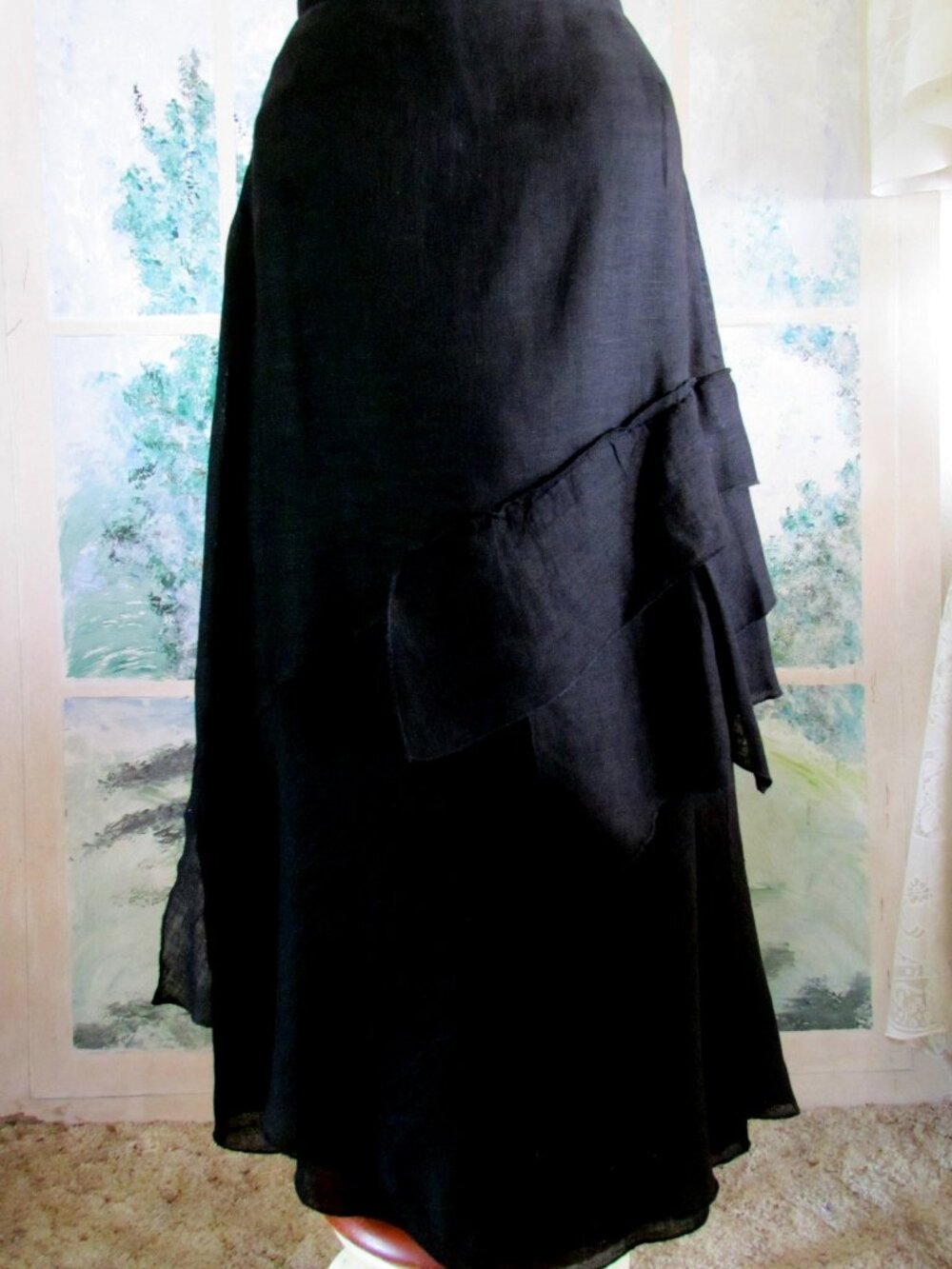 BLACK SKIRT, FRENCH COUTURE UNUSUAL DESIGN, COSTUME, MULTI-LAYERED, WAIST: 29.5"